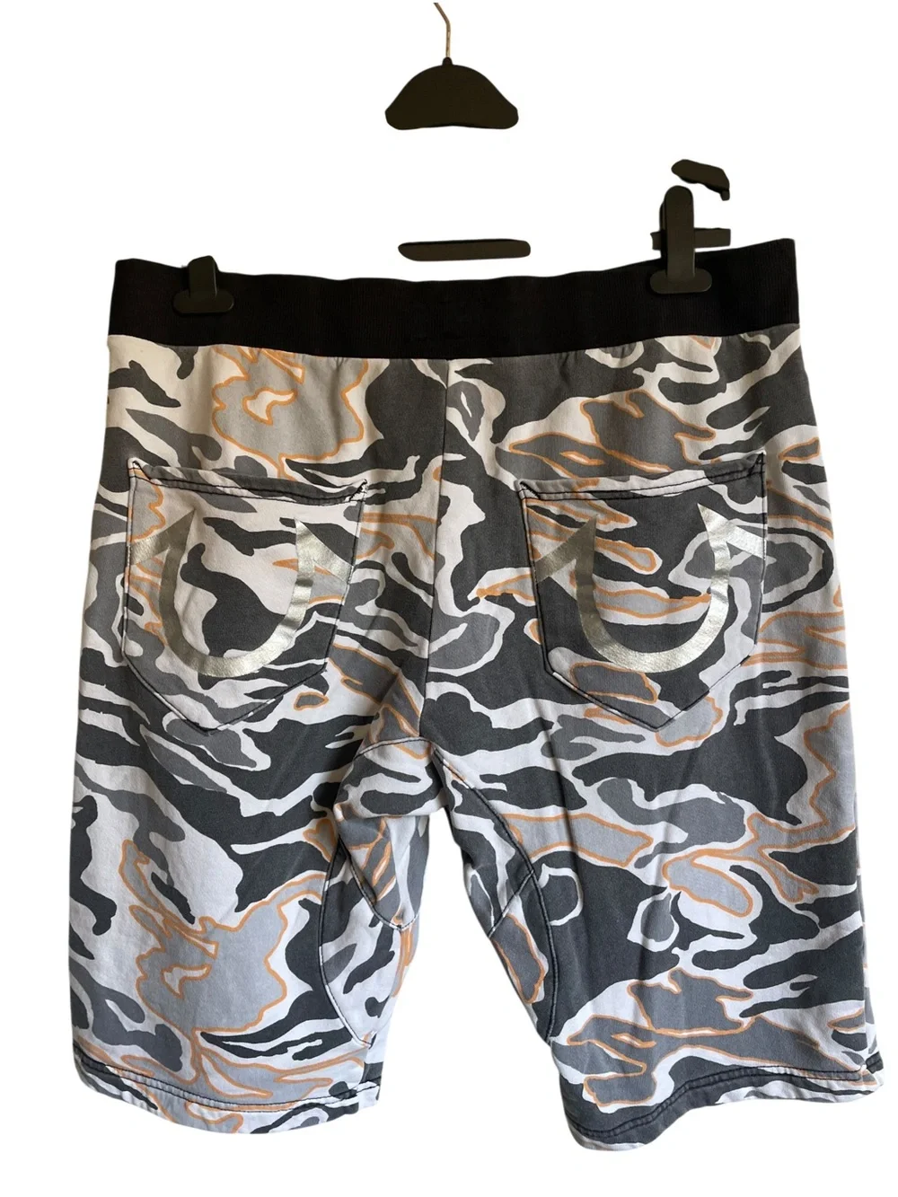 True Religion Men's Gray Camo Shorts with Tan Accents 13” inseam